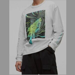 Mode of One Mens Long Sleeve Relaxed Space Guy Graphic T-shirt Heather Grey S